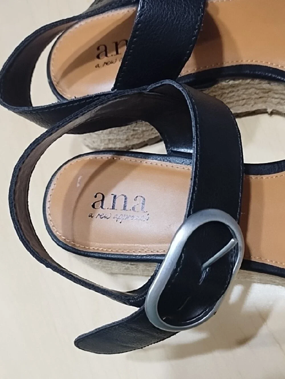 a.n.a Black Strappy Wedge Sandals with Silver Buckle Like New Size 8.5.